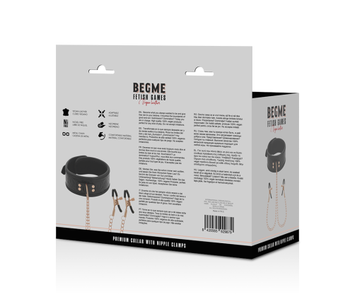 BEGME - BLACK EDITION COLLAR WITH NIPPLE CLAMPS WITH NEOPRENE LINING