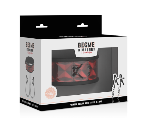 BEGME - RED EDITION COLLAR WITH NIPPLE CLAMPS WITH NEOPRENE LINING