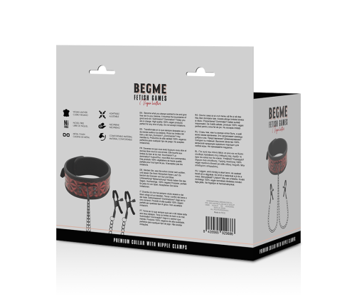BEGME - RED EDITION COLLAR WITH NIPPLE CLAMPS WITH NEOPRENE LINING