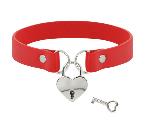 COQUETTE CHIC DESIRE - COLLAR CUERO VEGANO ROJO ACCESORIO CORAZÓN CON LLAVE
