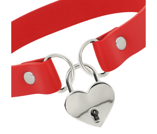 COQUETTE CHIC DESIRE - COLLAR CUERO VEGANO ROJO ACCESORIO CORAZÓN CON LLAVE