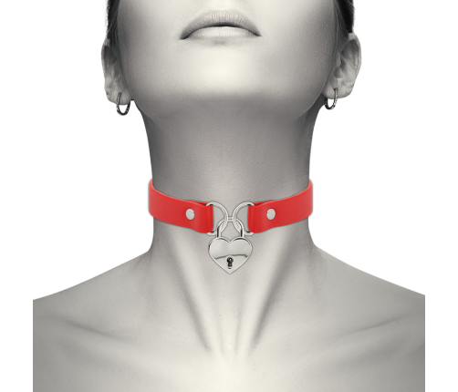 COQUETTE CHIC DESIRE - COLLAR CUERO VEGANO ROJO ACCESORIO CORAZÓN CON LLAVE
