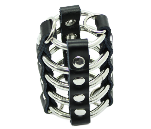 OHMAMA FETISH - PENIS CAGE WITH METAL RINGS AND LEATHER STRAPS
