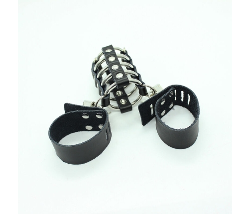 OHMAMA FETISH - PENIS CAGE WITH METAL RINGS AND LEATHER STRAPS
