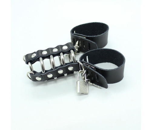 OHMAMA FETISH - PENIS CAGE WITH METAL RINGS AND LEATHER STRAPS