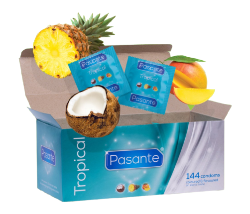 PASANTE - CONDOMS TROPICAL FLAVORS 144 UNITS