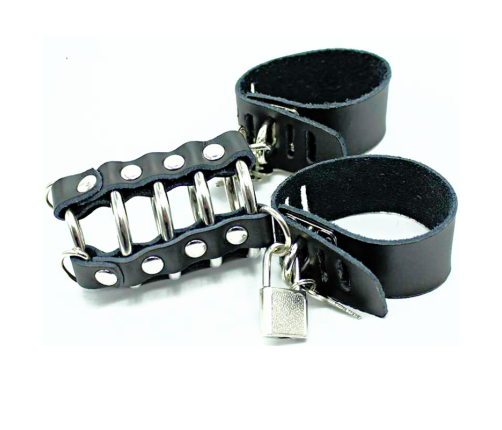 OHMAMA FETISH - PENIS CAGE WITH METAL RINGS AND LEATHER STRAPS