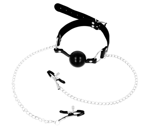 OHMAMA FETISH BLACK BALL GAG WITH NIPPLE CLAMPS