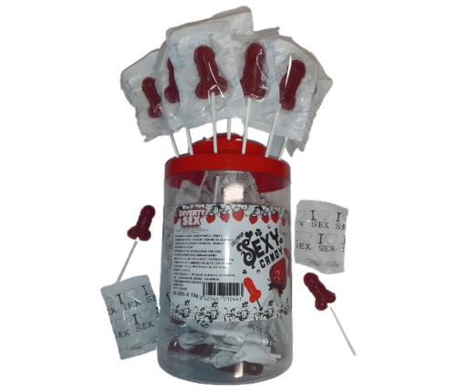 DIABLO PICANTE - 50 STRAWBERRY & CHERRY CANDY PENIS LOLLIPOP 50 UNITS