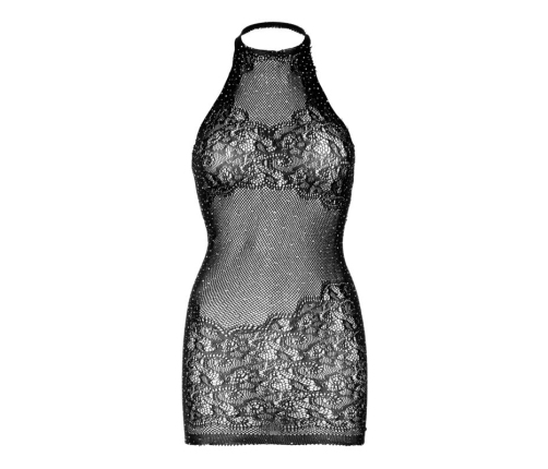 LEG AVENUE - RHINESTONE HALTER MINI DRESS ONE SIZE - BLACK