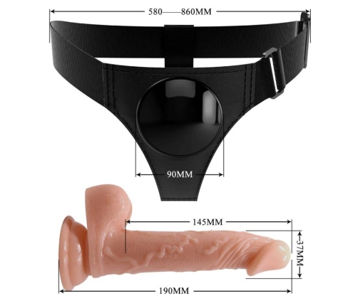 PRETTY LOVE - HARNESS BRIEFS UNIVERSAL HARNESS WITH DILDO KEVIN 19 CM NATURAL