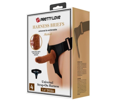 PRETTY LOVE - HARNESS BRIEFS ARNÉS UNIVERSAL CON DILDO MICHEAL 20 CM NEGRO