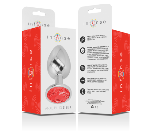 INTENSE - ALUMINUM METAL ANAL PLUG WITH RED CRYSTAL SIZE L