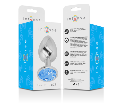 INTENSE - ALUMINUM METAL ANAL PLUG WITH BLUE CRYSTAL SIZE L