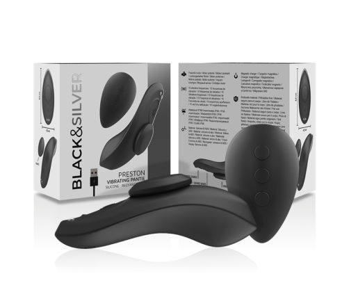 BLACK&SILVER - PRESTON RECHARGEABLE SILICONE VIBRATOR PANTIE BLACK
