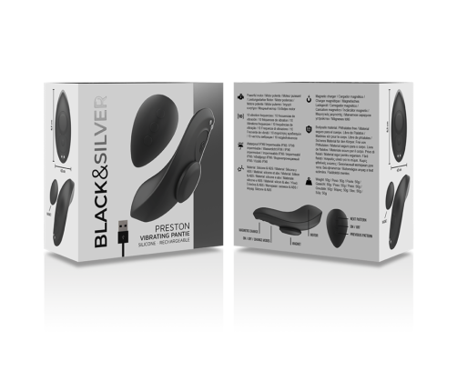 BLACK&SILVER - PRESTON RECHARGEABLE SILICONE VIBRATOR PANTIE BLACK
