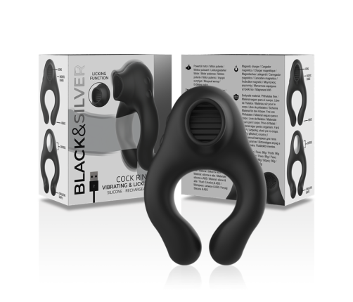 BLACK&SILVER - SILICONE VIBRATOR RING 3 MOTORS RECHARGEABLE BLACK