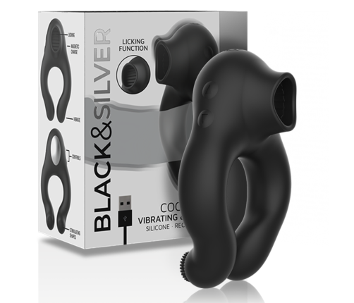 BLACK&SILVER - SILICONE VIBRATOR RING 3 MOTORS RECHARGEABLE BLACK