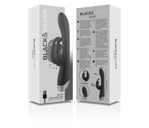 BLACK&SILVER - DJ. ADAM RECHARGEABLE SILICONE RABBIT STIMULATOR BLACK