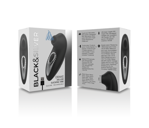 BLACK&SILVER - DRAKE DELUXE SUCKING VIBE RECHARGEABLE SILICONE BLACK