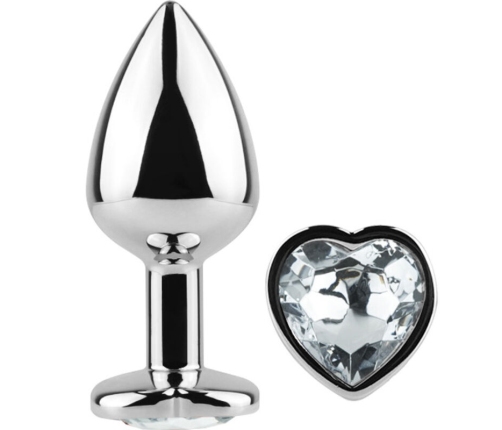 SECRETPLAY - METAL BUTT PLUG CLEAR CRYSTAL HEART SMALL SIZE 7 CM