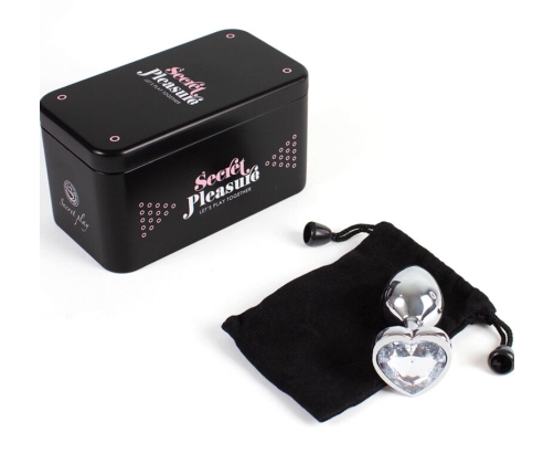SECRETPLAY - METAL BUTT PLUG CLEAR CRYSTAL HEART SMALL SIZE 7 CM