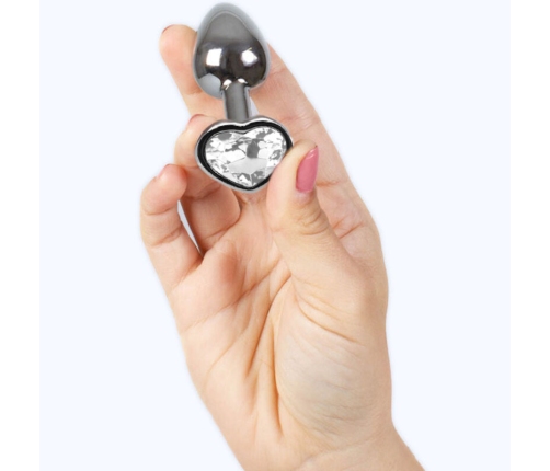 SECRETPLAY - METAL BUTT PLUG CLEAR CRYSTAL HEART SMALL SIZE 7 CM