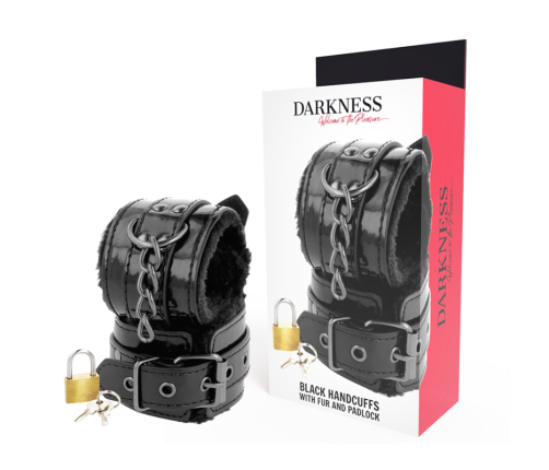 DARKNESS - BLACK ADJUSTABLE LEATHER HANDCUFFS WITH PADLOCK