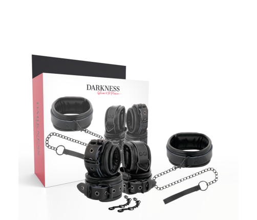 DARKNESS - ESPOSAS Y COLLAR DE CUERO NEGRO