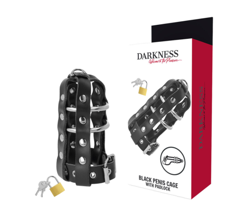 DARKNESS - LEATHER CHASTITY CAGE WITH LOCK
