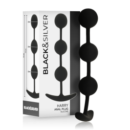 BLACK&SILVER - HARRY ANAL ROSARY 3 SILICONE SPHERES 14 CM BLACK&SILVER - HARRY ANAL ROSARY 3 SILICONE SPHERES 14 CM