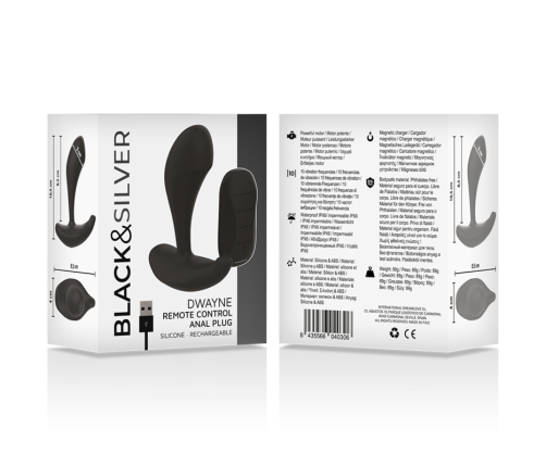 BLACK&SILVER - DWAYNE ANAL PLUG SILICONE REMOTE CONTROL