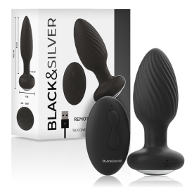 BLACK&SILVER - WELLS PLUG SILICONE ANAL ROTATOR REMOTE CONTROL BLACK&SILVER - WELLS PLUG SILICONE ANAL ROTATOR REMOTE CONTROL