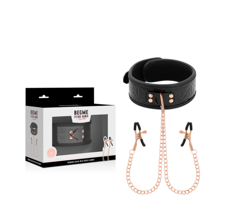BEGME - BLACK EDITION COLLAR WITH NIPPLE CLAMPS WITH NEOPRENE LINING