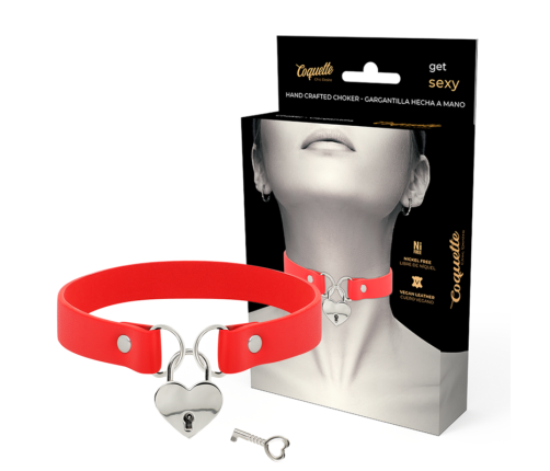 COQUETTE CHIC DESIRE - COLLAR CUERO VEGANO ROJO ACCESORIO CORAZÓN CON LLAVE