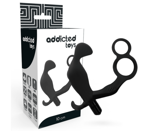 ADDICTED TOYS - ANAL PLUG WITH DOUBLE PENIS RING AND TESTICLES BLACK