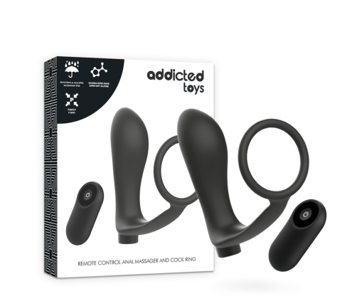 ADDICTED TOYS - PENIS RING WITH REMOTE CONTROL ANAL PLUG BLACK RECHARGEABLE