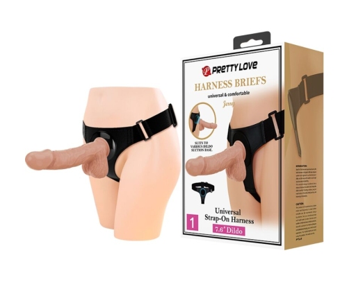 PRETTY LOVE - HARNESS BRIEFS ARNÉS UNIVERSAL CON DILDO JERRY 21.8 CM NATURAL