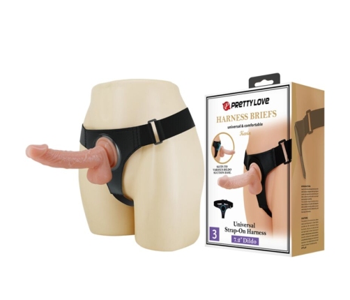 PRETTY LOVE - HARNESS BRIEFS UNIVERSAL HARNESS WITH DILDO KEVIN 19 CM NATURAL