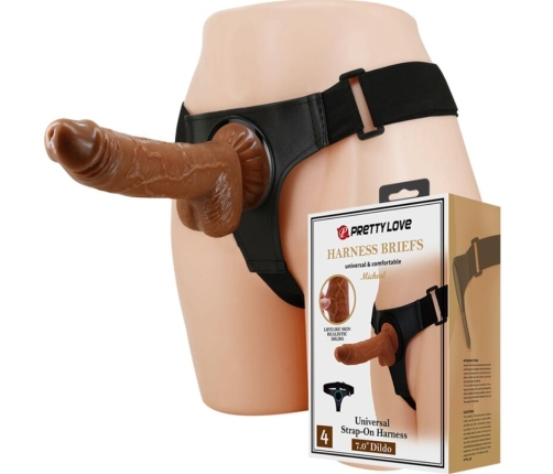 PRETTY LOVE - HARNESS BRIEFS ARNÉS UNIVERSAL CON DILDO MICHEAL 20 CM NEGRO
