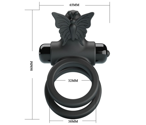 PRETTY LOVE - DOUBLE VIBRATING RING WITH BLACK STIMULATOR