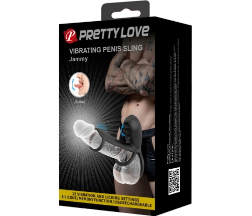 PRETTY LOVE - JAMMY PENIS SHEATH 12 VIBRATIONS WITH RECHARGEABLE SILICONE TONGUE