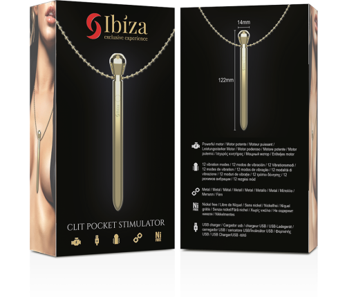 IBIZA - CLIT POCKET STIMULATOR NECKLACE USB CHARGER 12 VIBRATION MODES GOLDEN 12,2 X 1,5