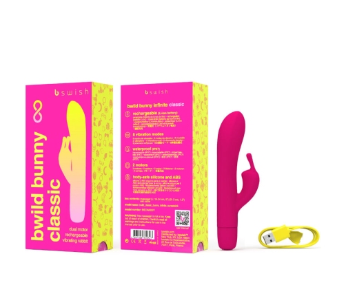 B SWISH - BWILD BUNNY INFINITE CLASSIC RECHARGEABLE VIBRATOR PINK SILICONE