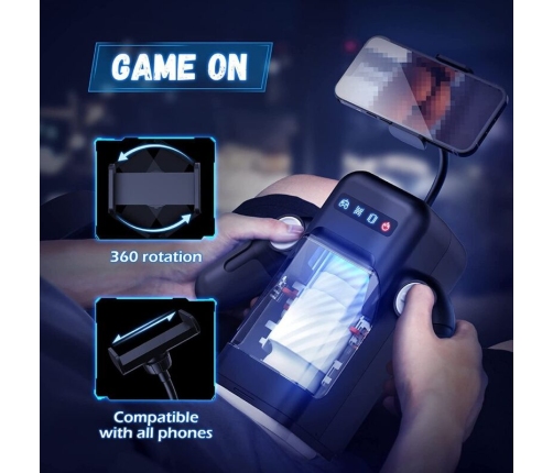 GAME CUP - THRUSTING VIBRATION MASTURBATOR WITH HEATING FUNCTION AND MOBILE SUPPORT - BLACK