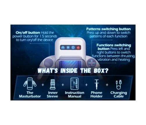 GAME CUP - THRUSTING VIBRATION MASTURBATOR WITH HEATING FUNCTION AND MOBILE SUPPORT - BLACK