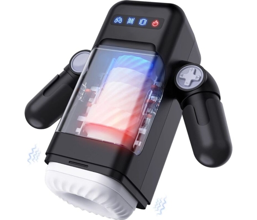 GAME CUP - THRUSTING VIBRATION MASTURBATOR WITH HEATING FUNCTION AND MOBILE SUPPORT - BLACK