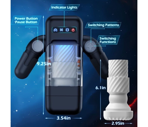 GAME CUP - THRUSTING VIBRATION MASTURBATOR WITH HEATING FUNCTION AND MOBILE SUPPORT - BLACK