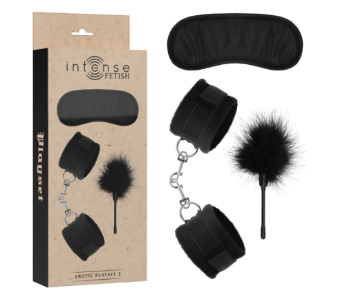 INTENSE - FETISH EROTIC PLAYSET 2 WITH HANDCUFFS, BLIND MASK AND TICKLER
