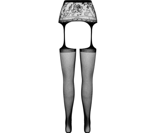 PASSION - S028 BLACK TIGHTS WITH GARTER ONE SIZE